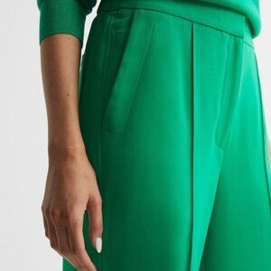Reiss Green Saffie Wide Leg Split Trousers